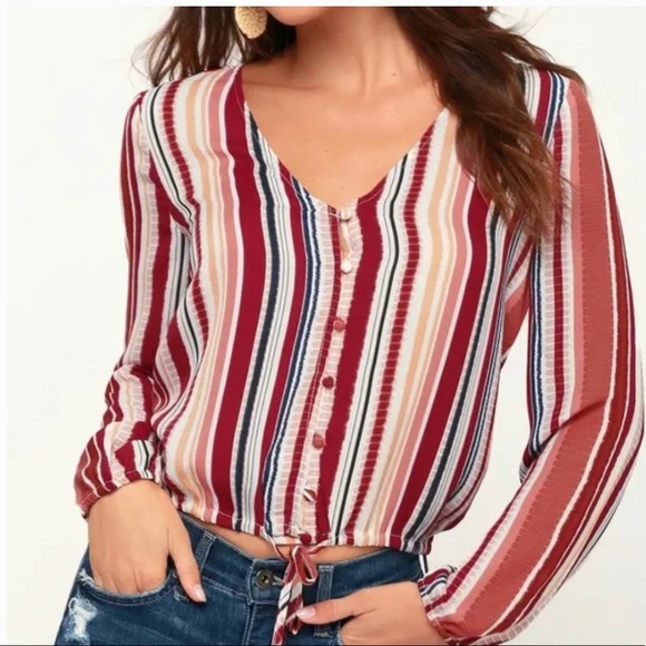 Jack by BB Dakota Brigio Orange Striped Button Up Long Sleeve Blouse - Picture 1 of 7